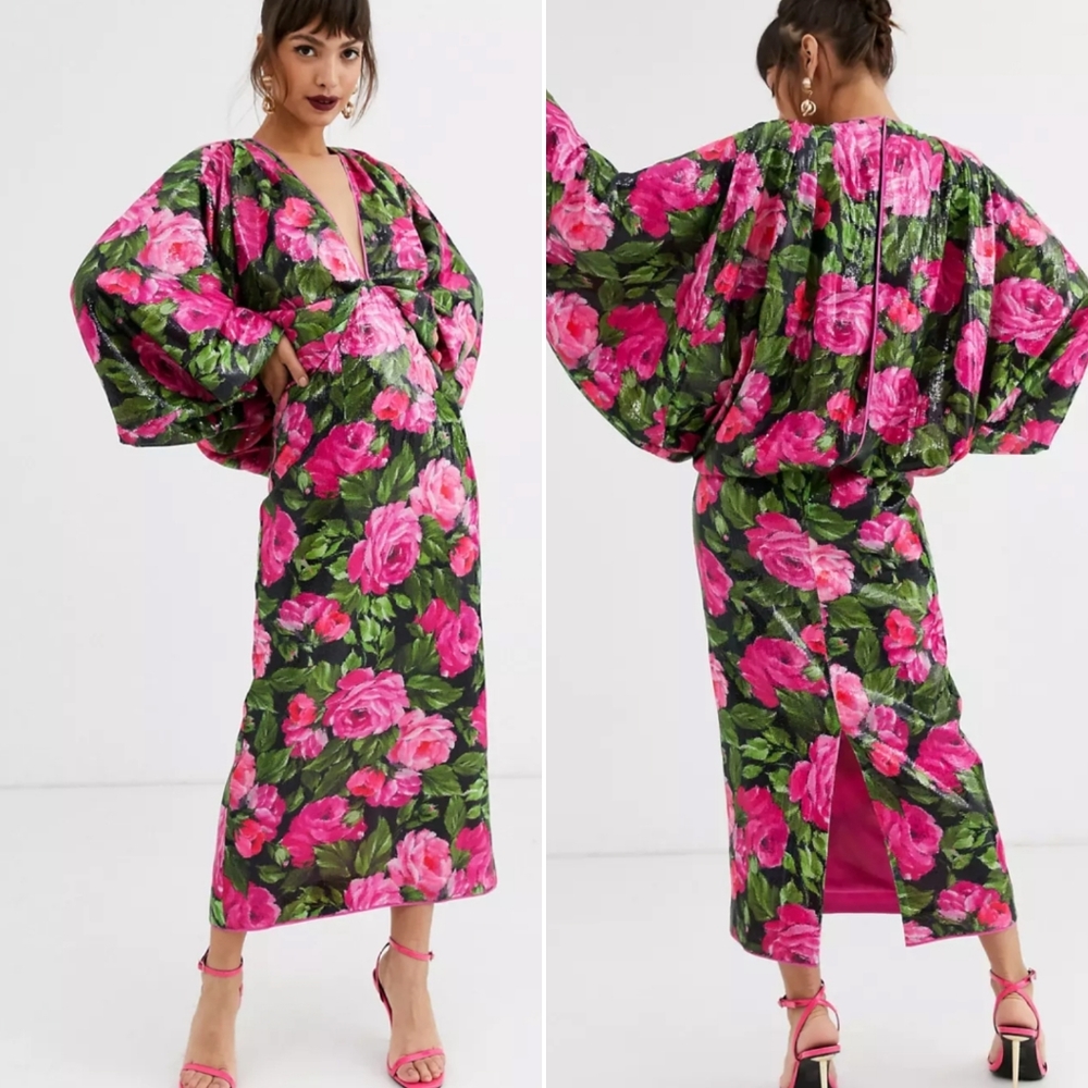ISO⭐ ASOS EDITION kimono sleeve dress in floral sequin